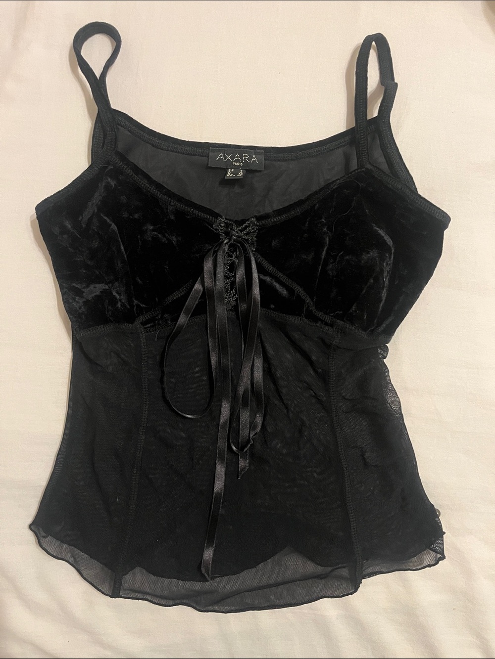 Seductive French Black Velvet & Mesh Camisole Tank Top